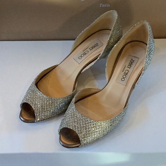 Price reduced!!! Champagne Glitter Jimmy Choo peep toe - Picture 1 of 5
